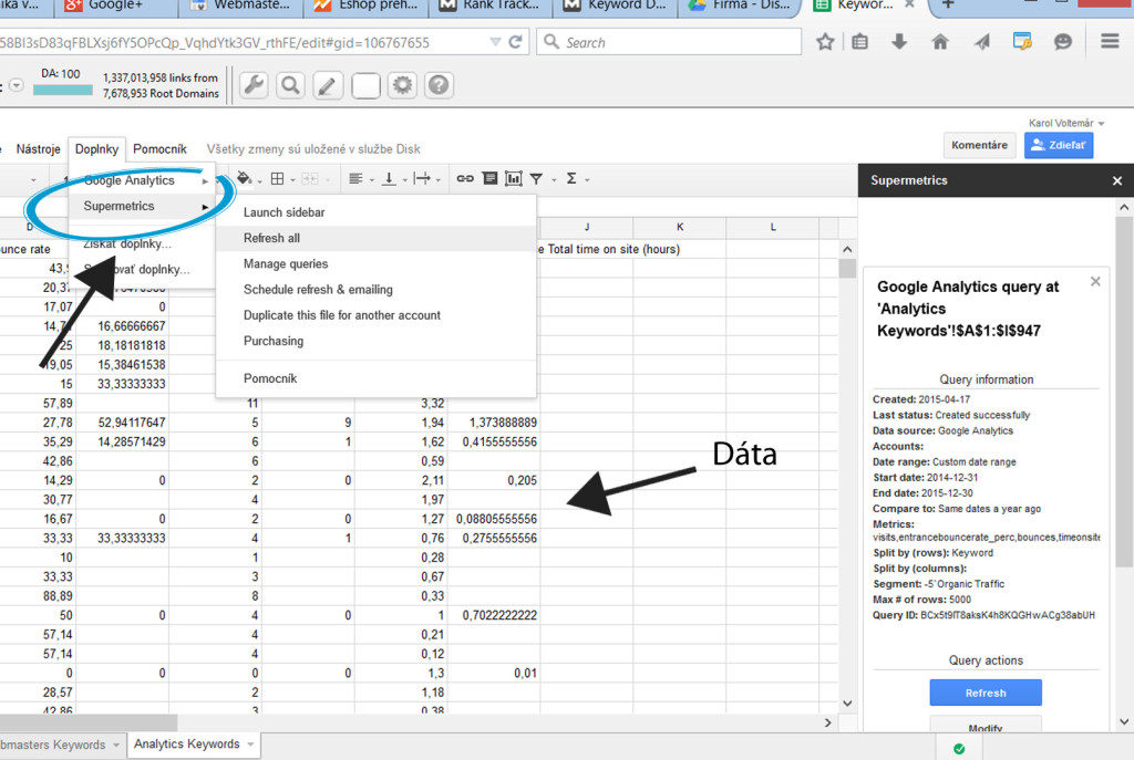 Automatická integrácia Google Sheets a Google Analytics prostredníctvom Supermetrics